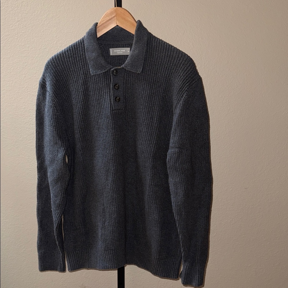 Everlane Charcoal Collar Button Fisherman’s Knit Sweater Organic Cotton Men’s M